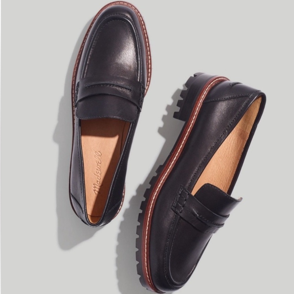 New Madewell The Corinne Lugsole Penny Loafer Shoe true Black Womens 7.5 Preppy